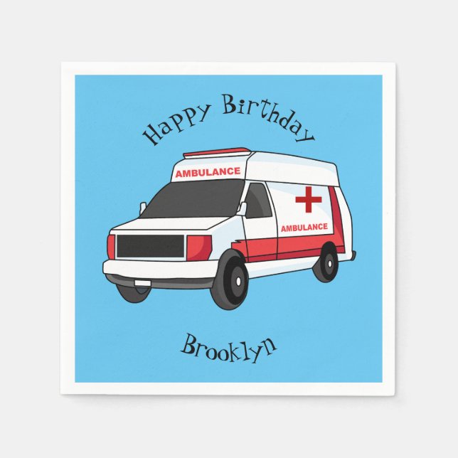 Cute red ambulance van cartoon napkin (Front)