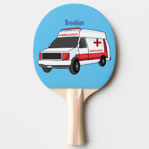 Cute red ambulance van cartoon ping pong paddle