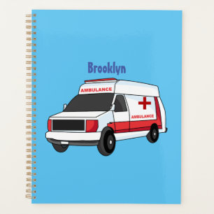 Cute red ambulance van cartoon  planner
