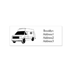 Cute red ambulance van cartoon rubber stamp