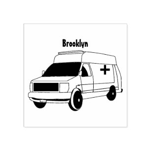 Cute red ambulance van cartoon rubber stamp