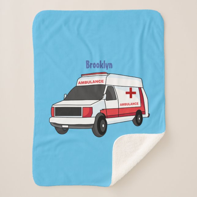 Cute red ambulance van cartoon  sherpa blanket (Front)