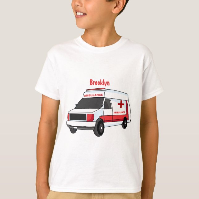 Cute red ambulance van cartoon T-Shirt (Front)