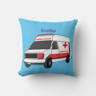 Cute red ambulance van cartoon throw pillow