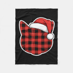 Cute Red And Black Buffalo Plaid Cat Christmas San Fleece Blanket