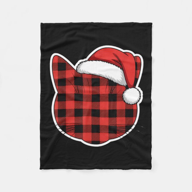 Cute Red And Black Buffalo Plaid Cat Christmas San Fleece Blanket (Front)