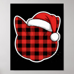 Cute Red And Black Buffalo Plaid Cat Christmas San Poster