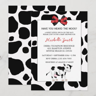 Cute Red and Black Cow Print Baby Shower   Invitation
