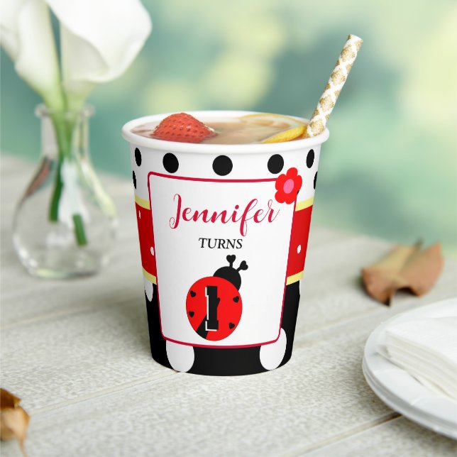 Cute Red and Black Ladybug Paper Cups (Insitu)