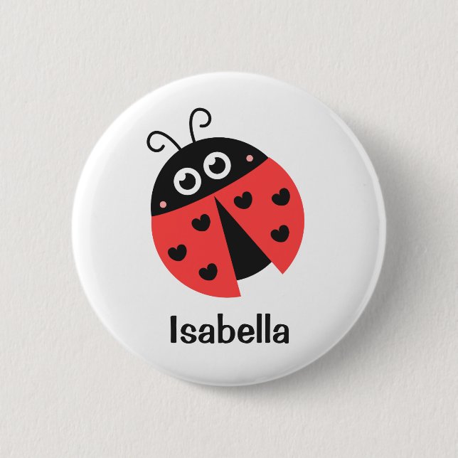 Cute Red and Black Ladybug with hearts for Girls 2 Inch Round Button (Front)