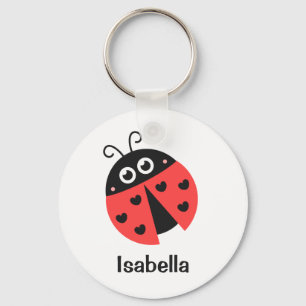 Cute Red and Black Ladybug with hearts for Girls Keychain