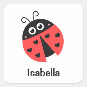 Cute Red and Black Ladybug with hearts for Girls Square Sticker