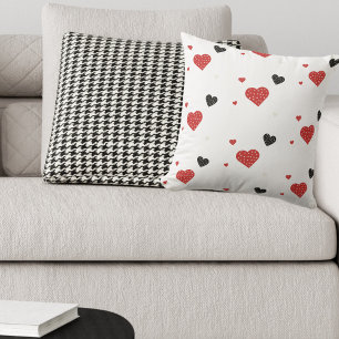Cute Red and Black Polka Dot Hearts Throw Pillow