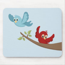 Cute Red and Blue Cartoon Bird w/Tree Limb