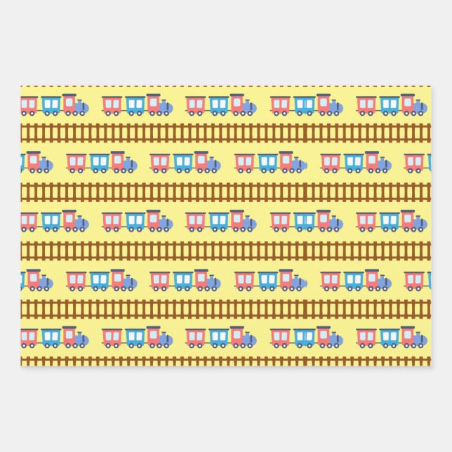 Cute Red and Blue Choo Choo Train Gift Wrap (Front 3)