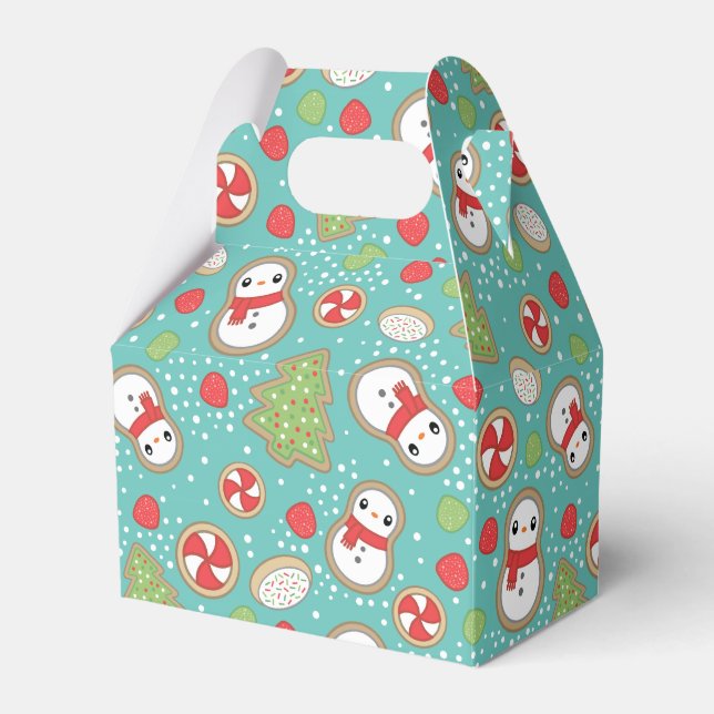 Cute Red and Blue Holiday Baking Treats Pattern Favor Box (Front Side)