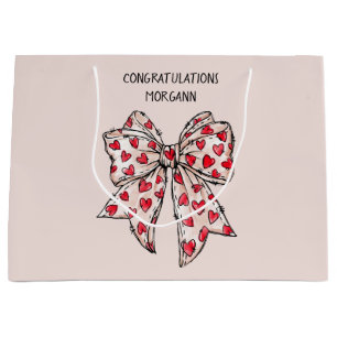Cute Red and Blush Coquette Heart Bow Large Gift Bag