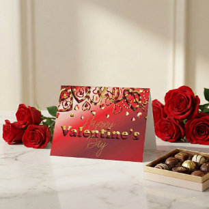 Cute Red And Gold Striped Hearts Valentine's Day Holiday Card