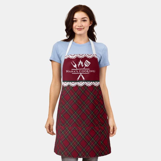 Cute Red and Green Buffalo Plaid Nana's Christmas Apron (Worn)