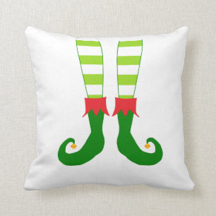 Cute Red and Green Christmas Elf Feet Throw Pillow