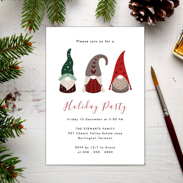Cute Red and Green Christmas Gnome Holiday Party Invitation (Creator Uploaded)
