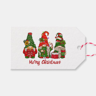 Cute Red And Green Gnomes Merry Christmas Gift Tags