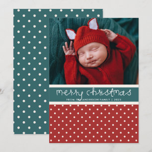 Cute Red and Green Polka Dots Photo Christmas Card