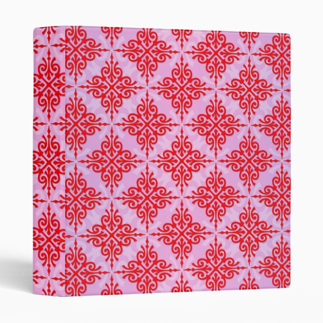 Cute Red and PInk Damask Pattern Binder (Front/Spine)
