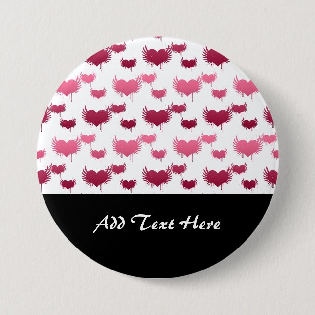 Cute Red and Pink Hearts with Wings 3 Inch Round Button (Front)