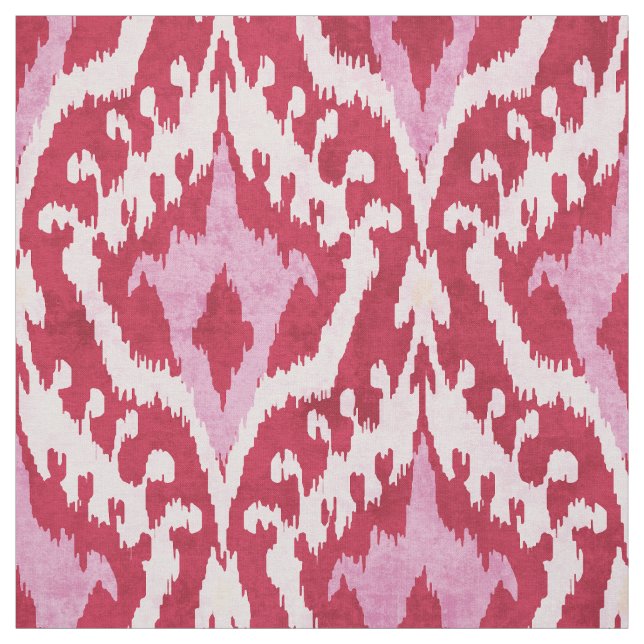 Cute red and pink ikat tribal pattern fabric (Swatch)