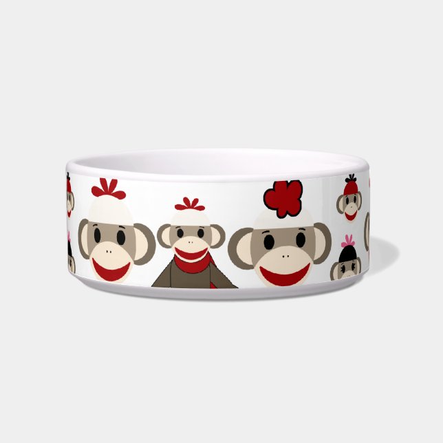 Cute Red and Pink Sock Monkeys Collage Pattern Bowl (Front)