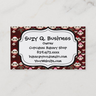 Cute Red and Pink Sock Monkeys Collage Pattern Business Card