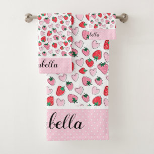 Cute Red and Pink Strawberry Pattern Personized Bath Towel Set