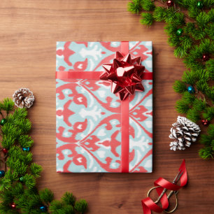Cute red and turquoise ikat tribal pattern wrapping paper
