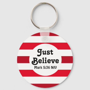 Cute Red and White Believe Merry Christmas Keychain