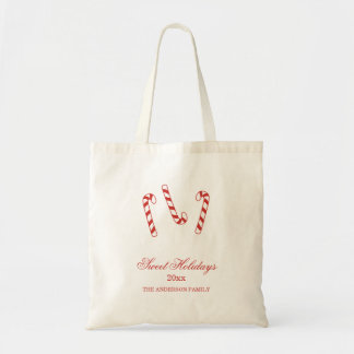 Cute Red and White Candy Canes Christmas Tote Bag