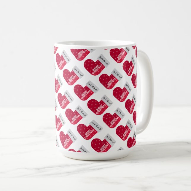 Cute Red and White Christmas Sock Pattern Coffee Mug (Front Right)