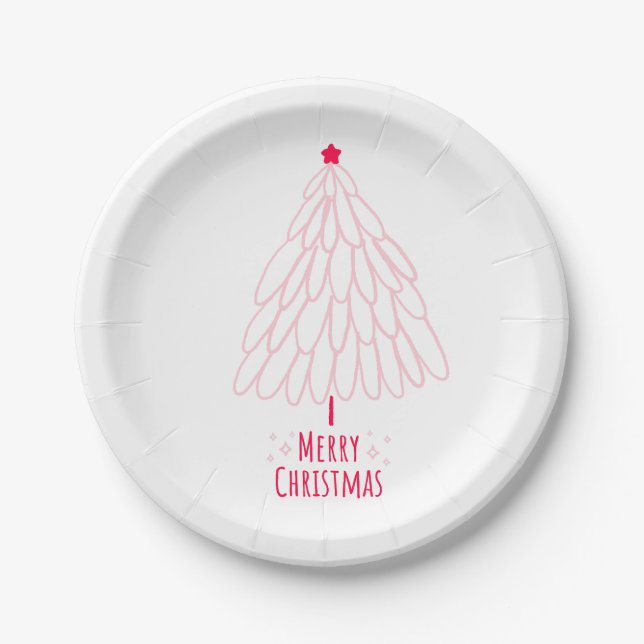 Cute Red and White Christmas Tree Paper Plate (Front)