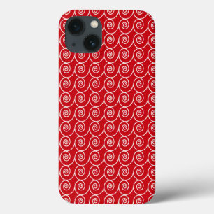 Cute Red and White Curlie Cues Pattern iPhone 13 Case