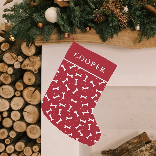 Cute Red and White Dog Bone Pattern Personalized Small Christmas Stocking (Creator Uploaded)