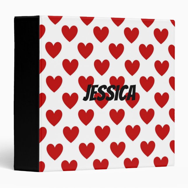Cute Red and White Hearts Pattern Personalised Binder (Front/Spine)