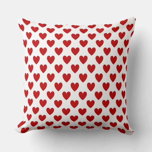 Cute Red and White Hearts Pattern Throw Pillow (Front)