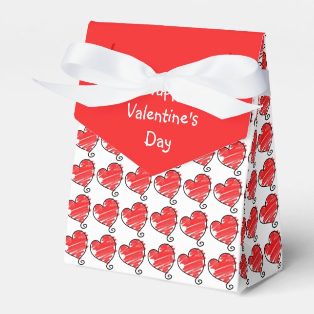 Cute Red and White Hearts Valentine Favor Box (Front Side)