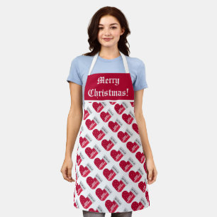 Cute Red and White Merry Christmas Sock Pattern Apron