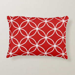 Cute Red and White Pattern Geometric Circles Decorative Pillow