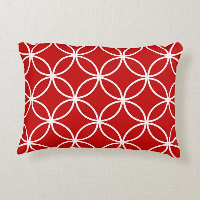 Cute Red and White Pattern Geometric Circles Decorative Pillow (Back)