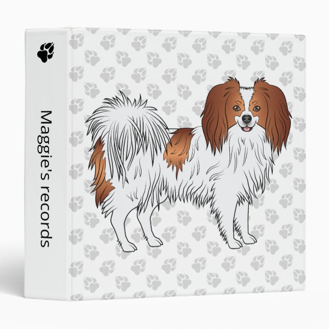 Cute Red And White Phalène Dog With Grey Paws Binder (Front/Spine)