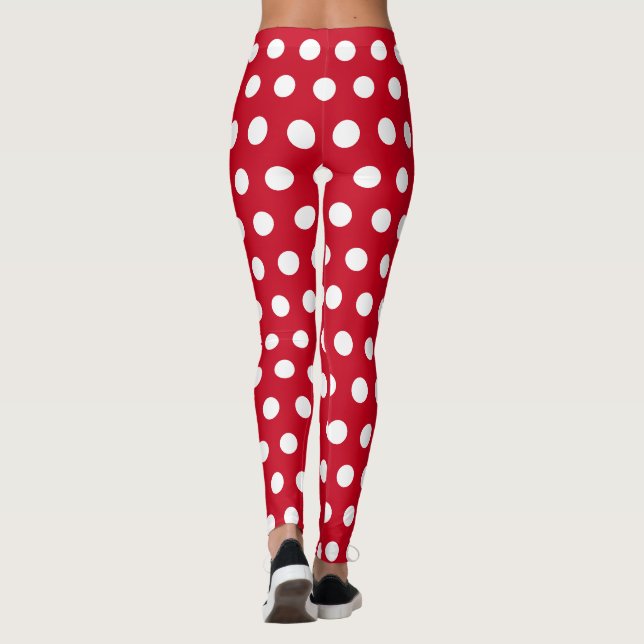 Cute Red and White Polka Dot Pattern Leggings (Back)