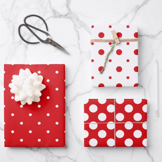 Cute Red and White Polka Dots Coordinating Wrapping Paper Sheet (Front)
