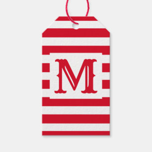 Cute Red and White Striped Design Single Initial Gift Tags